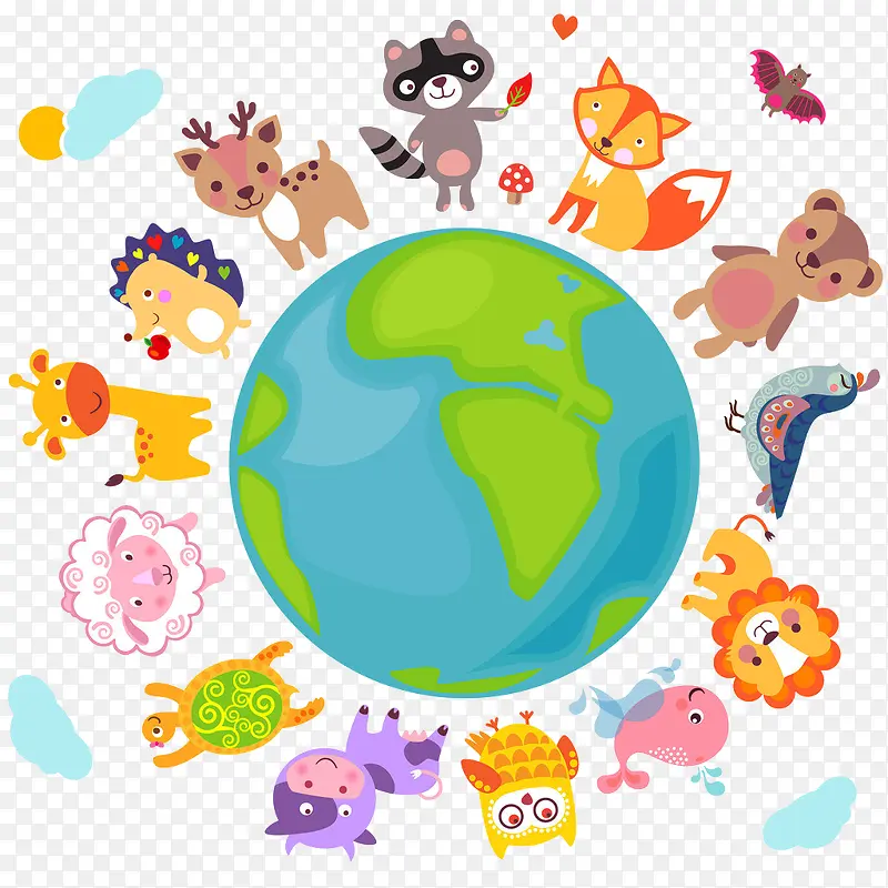 卡通可爱动物地球