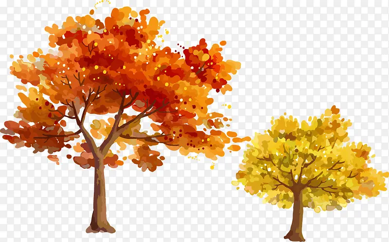 秋季树木红叶矢量手绘素材