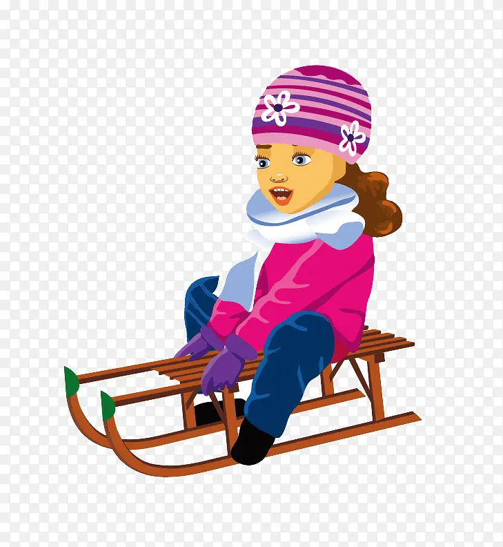 卡通女孩滑雪橇PNG素材