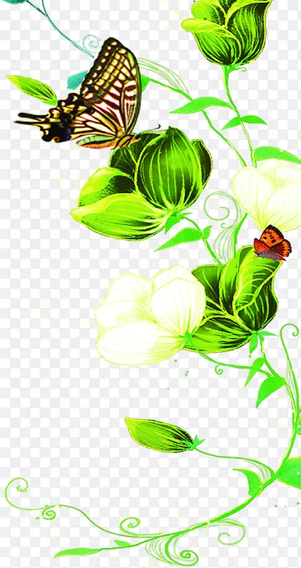 夏日插画海报蝴蝶花朵设计