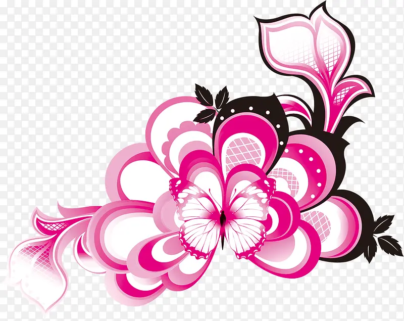 粉色盛开花朵蝴蝶