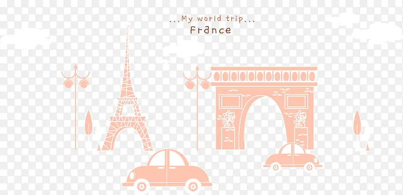 卡通线条开车旅游法国风景矢量图