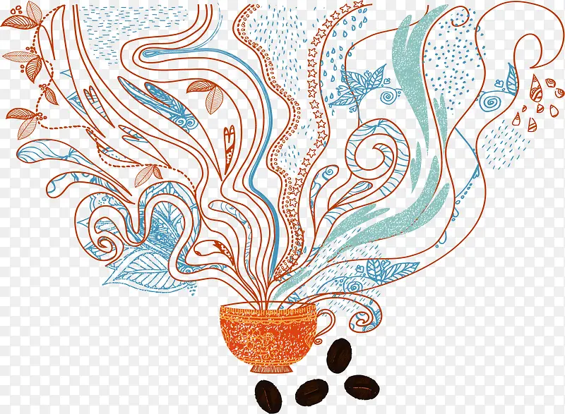 矢量手绘咖啡花纹