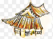 手绘黄色复古建筑
