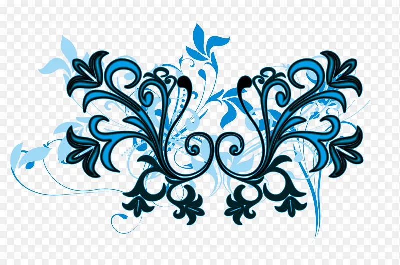 手绘蓝色复古花纹装饰