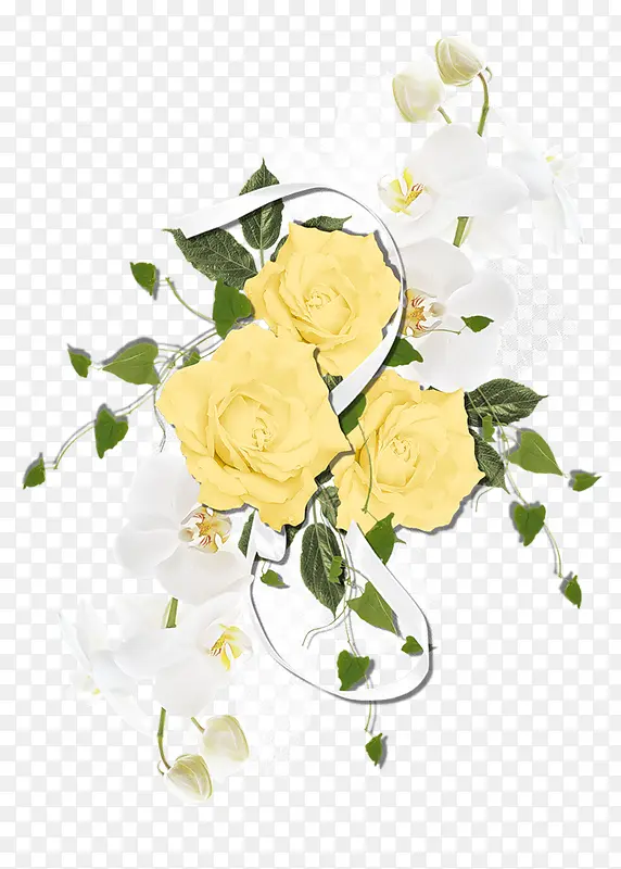 手绘黄色的花 白色的花 PNG