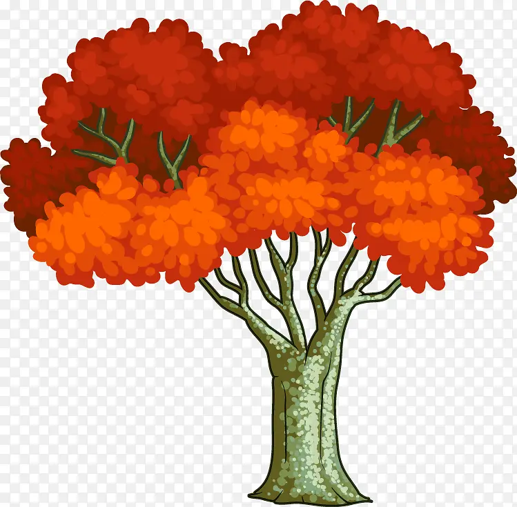 手绘和红叶子大树