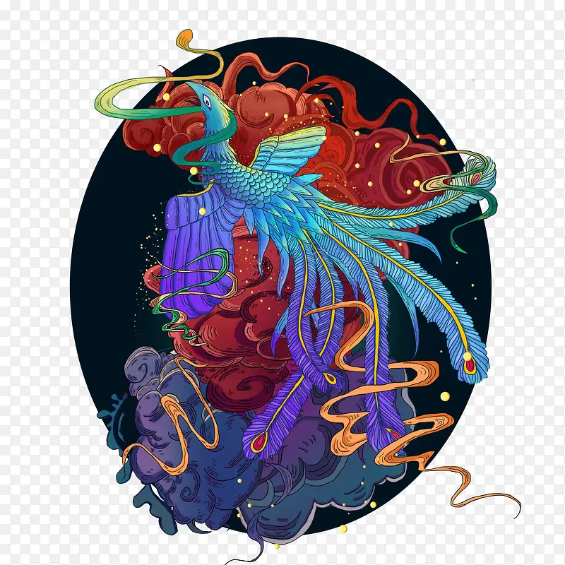 国潮凤凰神鸟彩色