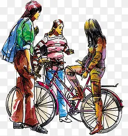 彩色手绘自行车人物