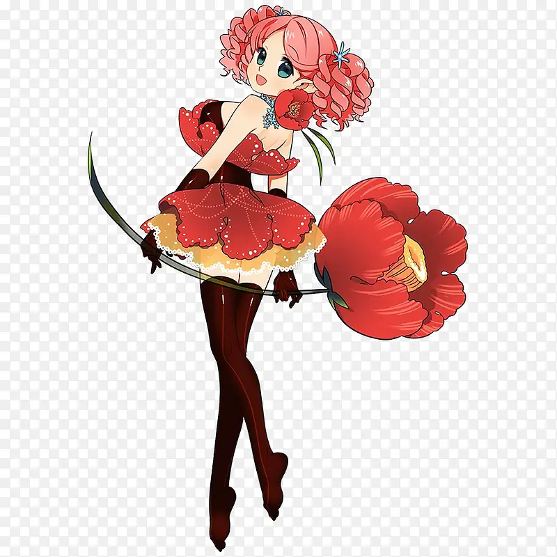 手绘红色玫瑰装女孩