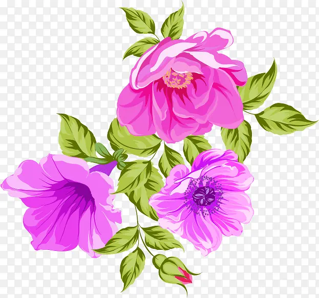 粉色彩绘花朵树叶
