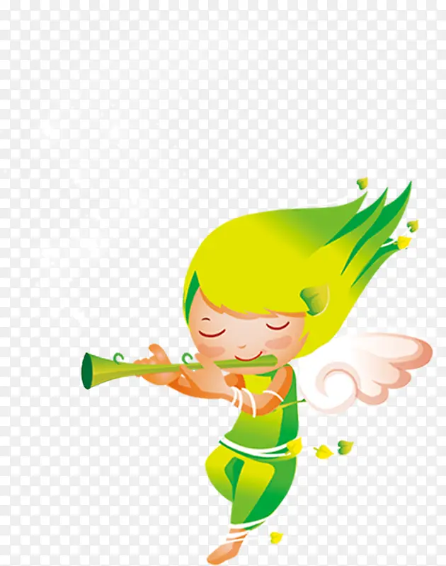绿色清新吹笛子女孩