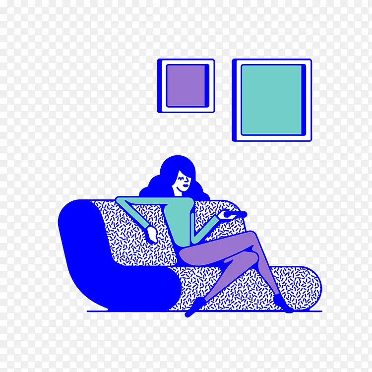 扁平设计女生沙发看电视