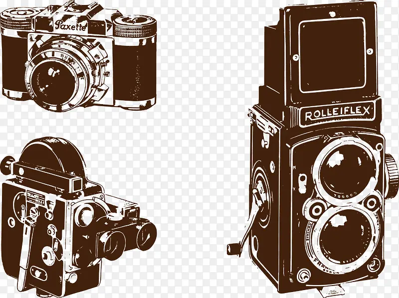 3款复古相机胶卷相机矢量图