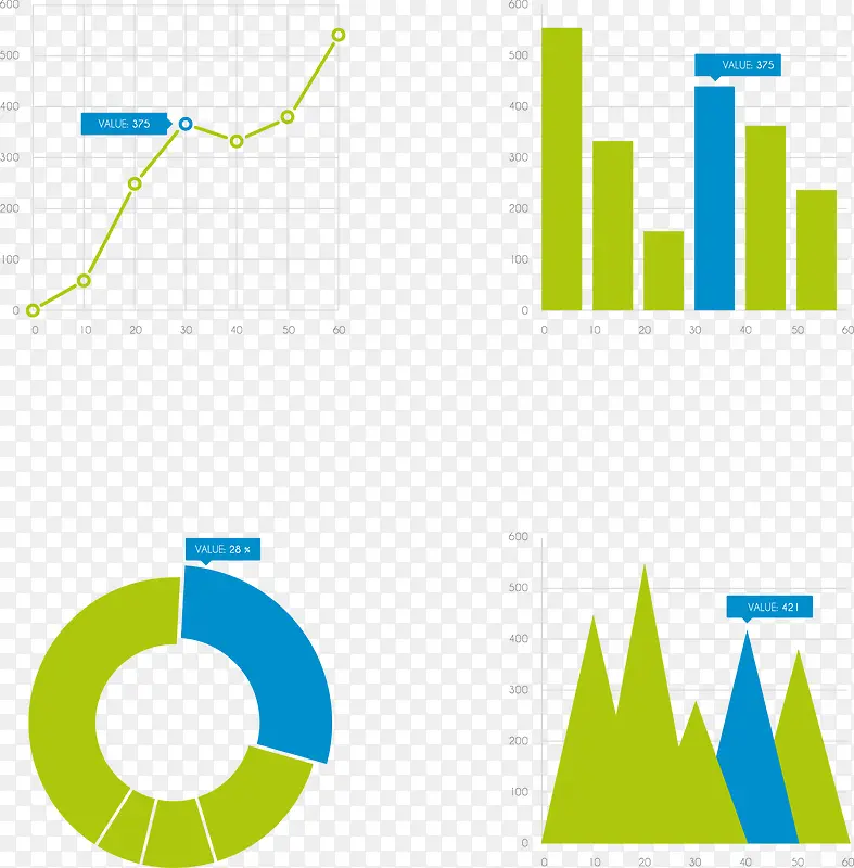 PPT用绿色图表矢量图