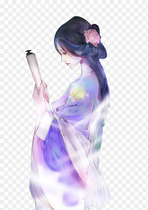 彩绘立绘拿着画卷女子