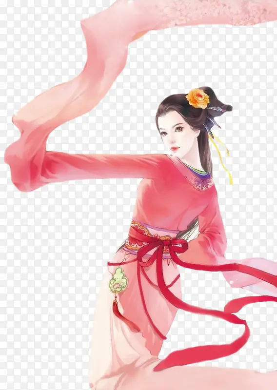 红色彩带彩绘立绘美女女子