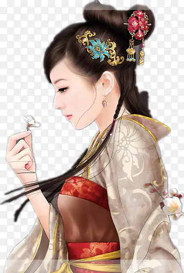 手拿花朵唯美女子