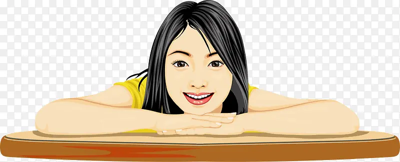 矢量手绘趴着的女孩
