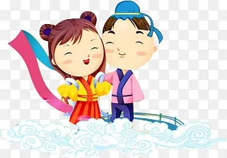 手绘卡通牛郎织女