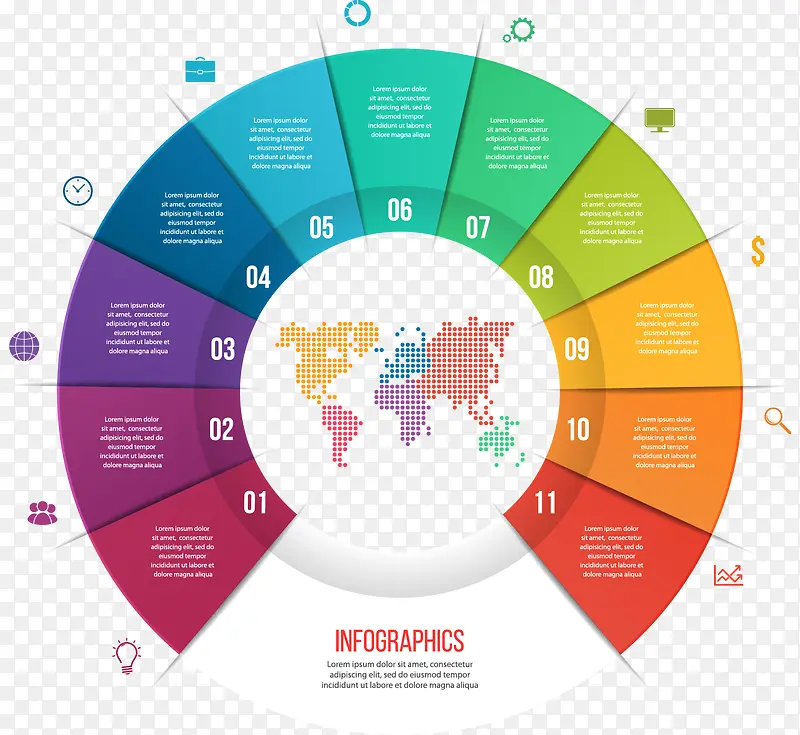 弧形彩色信息图表矢量