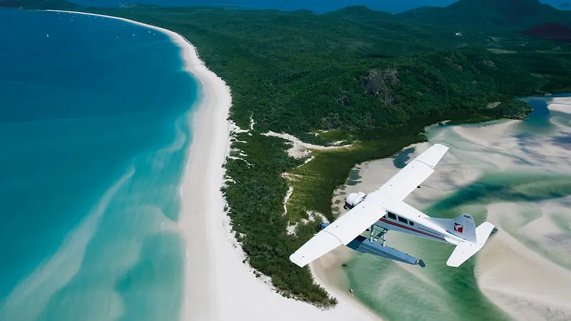 遨游在海滩上空飞机