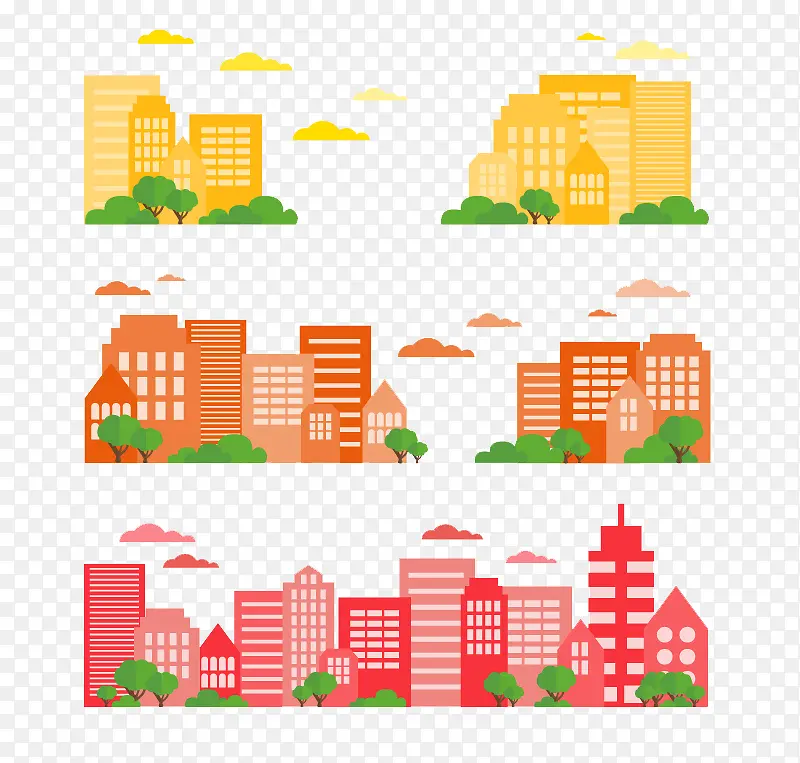 红色扁平化建筑房子