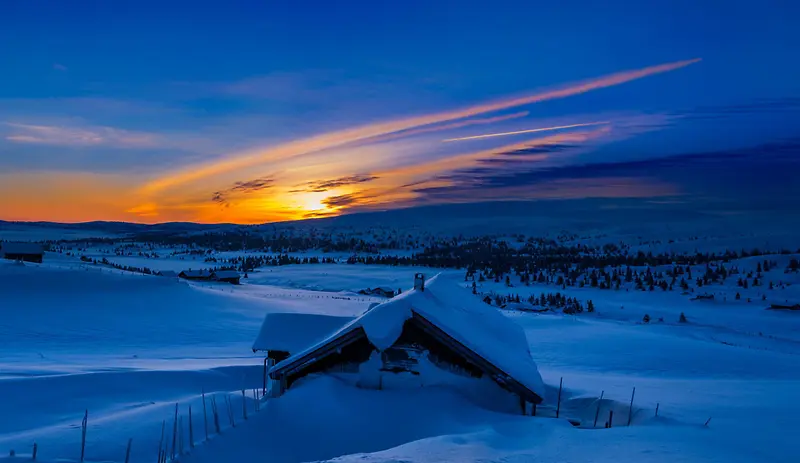 冬日日落美景雪景