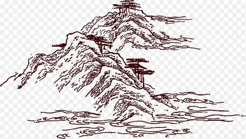 水墨画黑色山峦