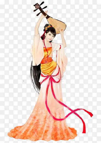 手绘古代女子跳舞