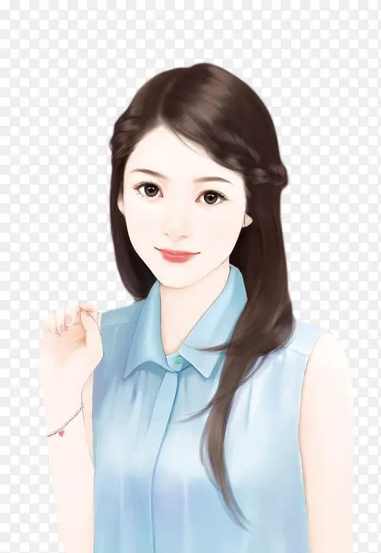 发髻美女图大眼睛蓝色上衣