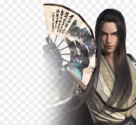 执扇的长发男子古风手绘