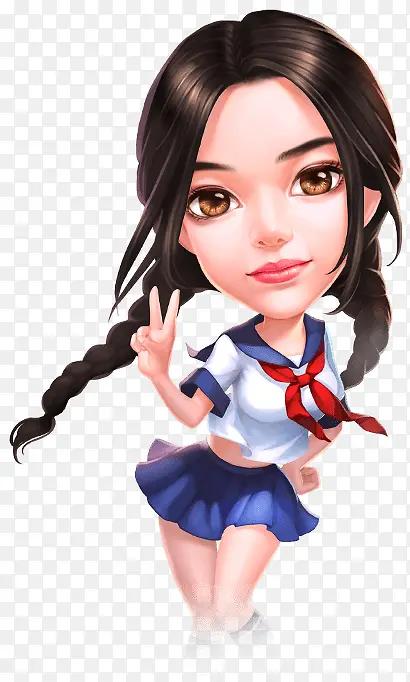 手绘可爱长发美女