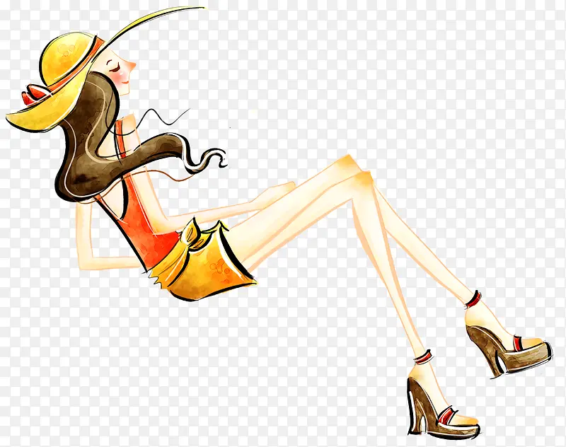 手绘长发性感美女