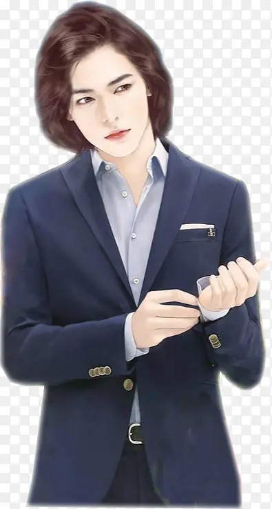 手绘长发斜眼男子