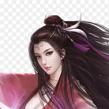 手绘黑色长发女子