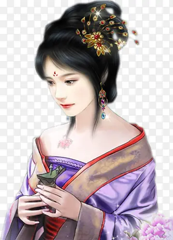 紫衣酒盅忧郁女子