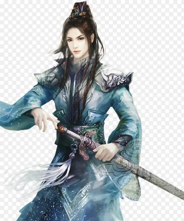 蓝色衣服美男子