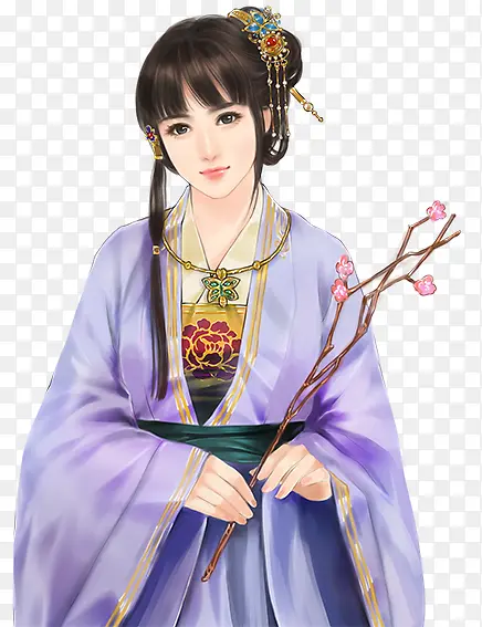 紫色古典手绘侍女丫鬟PNG图片素材下载_图片编号10994101-PNG素材网