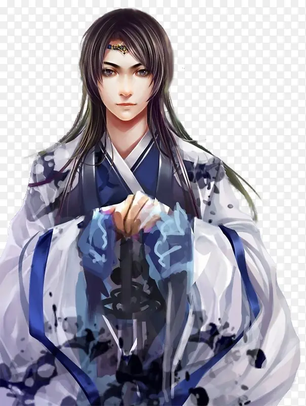 蓝衣书剑男子立绘游戏人物