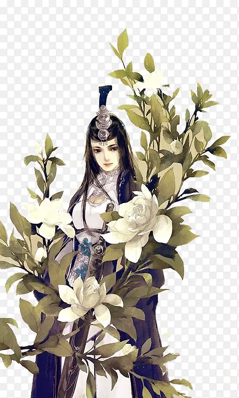 彩绘立绘树木中的男子