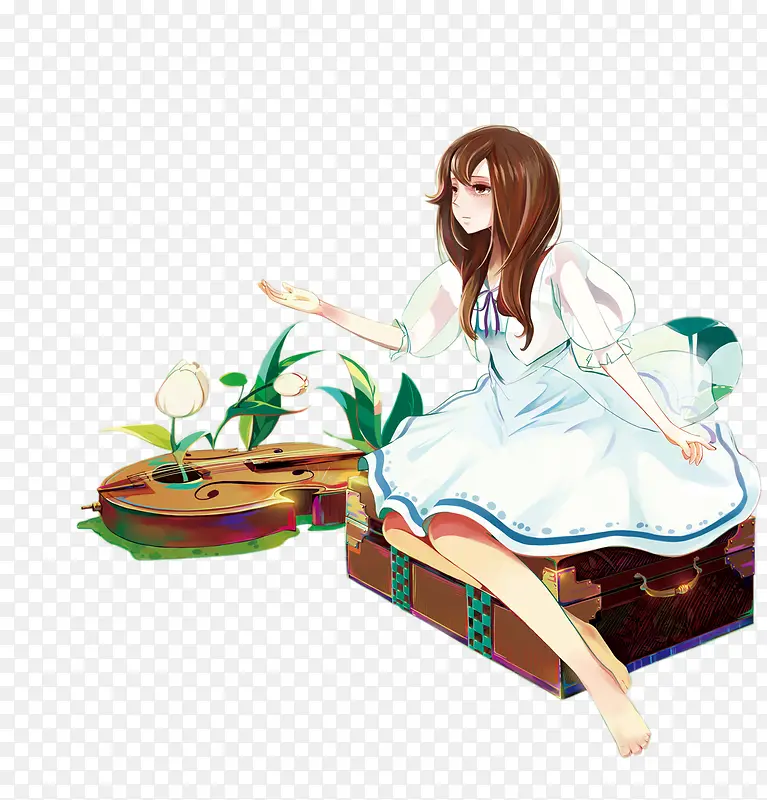 卡通立绘吉他女子美女