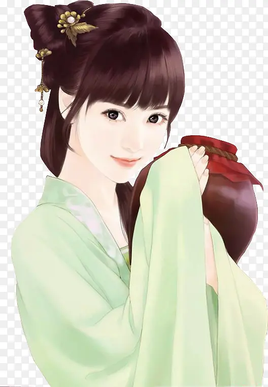 绿裙古风女子酒图片