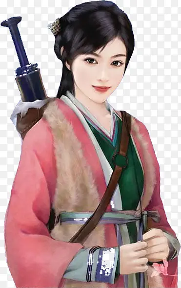 手绘古代女子背剑