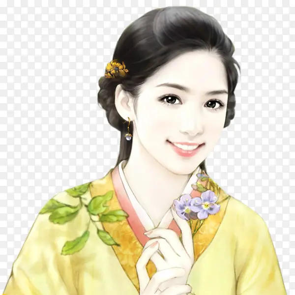 花朵黄裙女子