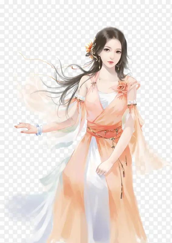 白色羽纱女子古风立绘