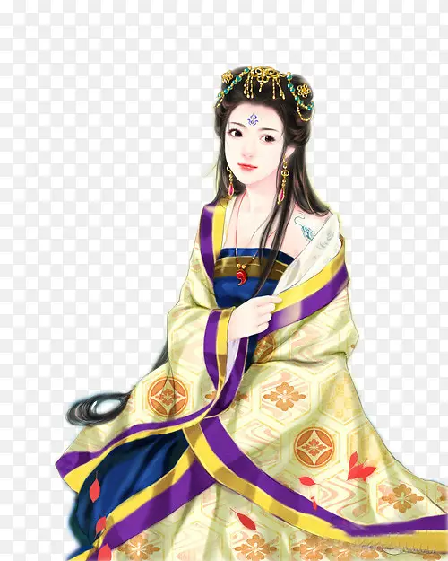 手绘古风金头饰女子
