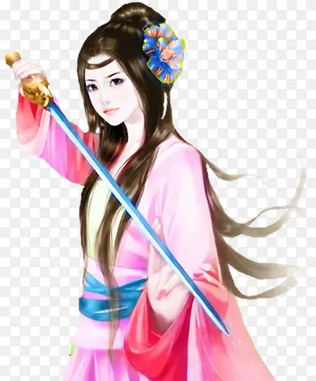 手绘古风长剑女子