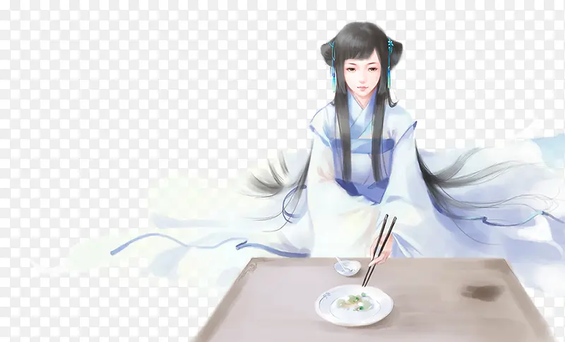 古风立绘饭桌前女子