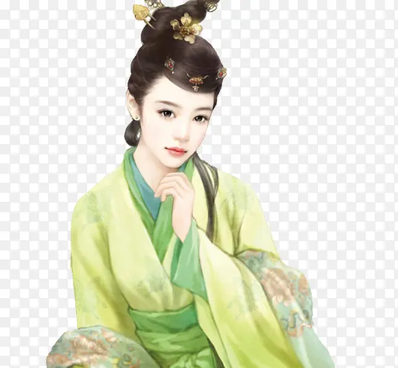 古风立绘绿衣端庄女子